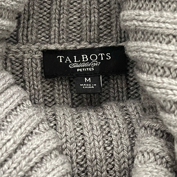 Talbots cowl neck wool blend sequins cable knit gray sweater - Picture 6 of 8